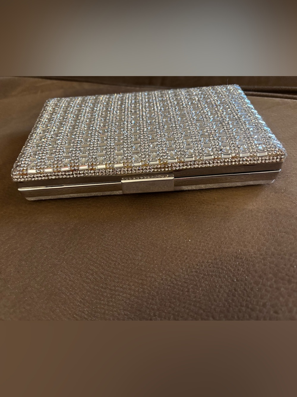 Silver Crystal Embellished Evening Clutch - Women Bags - Picture 3 of 6